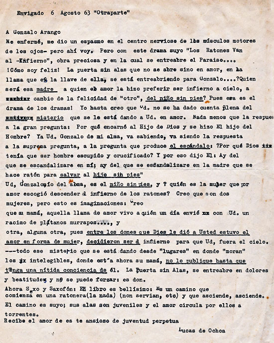 Carta de Fernando González a Gonzalo Arango